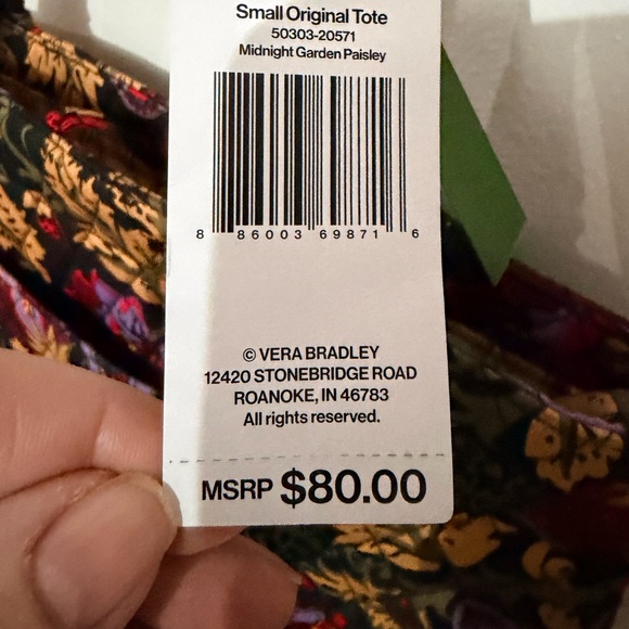 Vera Bradley SM Original Tote Floral Paisley Tote Bag in Black and Burgundy - Picture 3 of 9